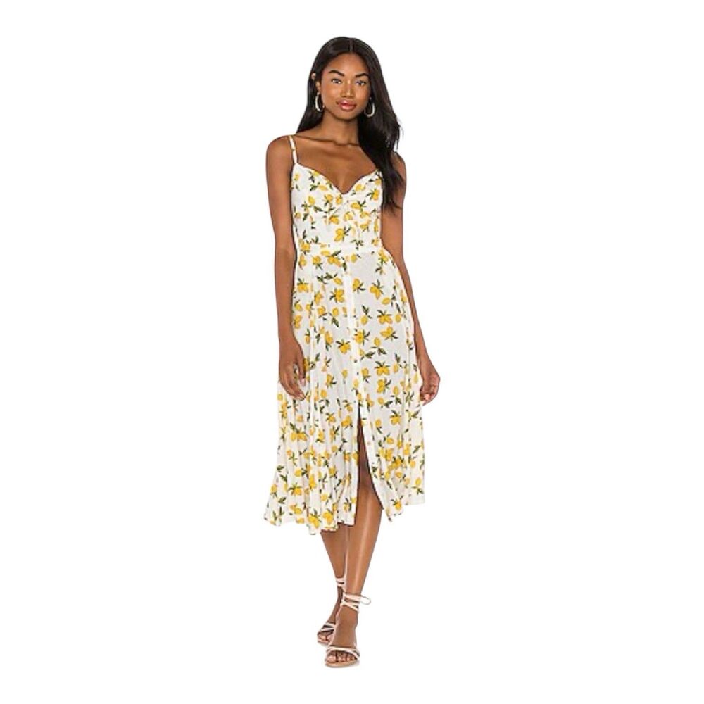 Yumi Kim Pretty Woman White Sleeveless Strap yellow Lemon Maxi midi Dress 2